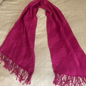 Scarf/Wrap in Barbie Pink with Pleated Design and Fringe.